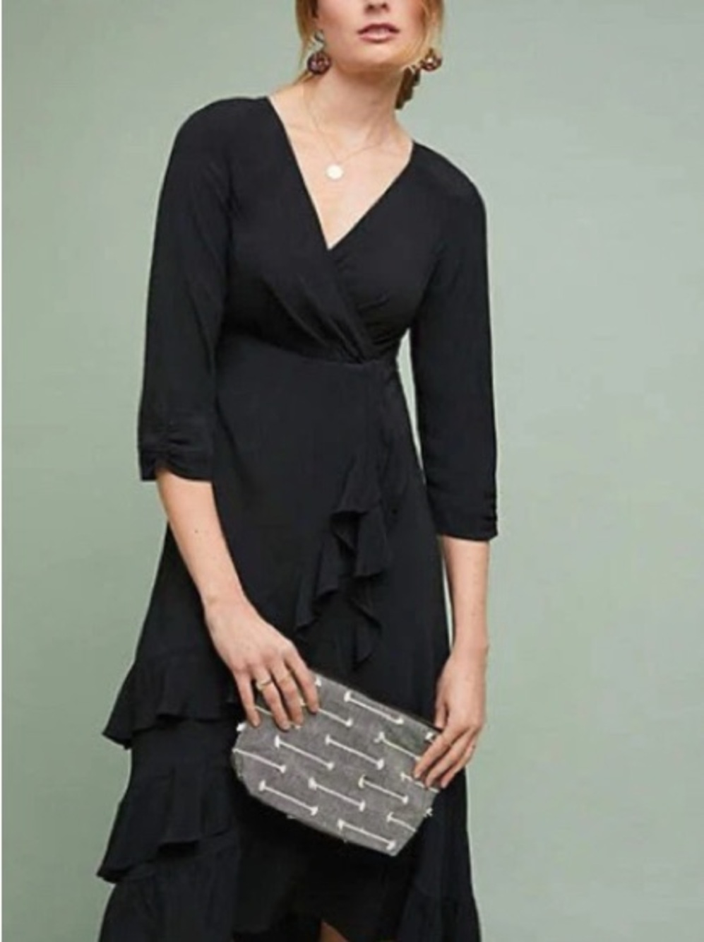 Maeve by Anthropologie Black Ruffle-Front Midi Dress